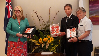 オーストラリア大使館に福島県産モモを寄贈　ＪＡ全農福島