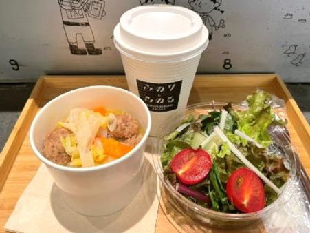 「茨城県産ねぎと白菜の肉団子春雨スープセット」（1000円・みのりカフェ三越銀座店）