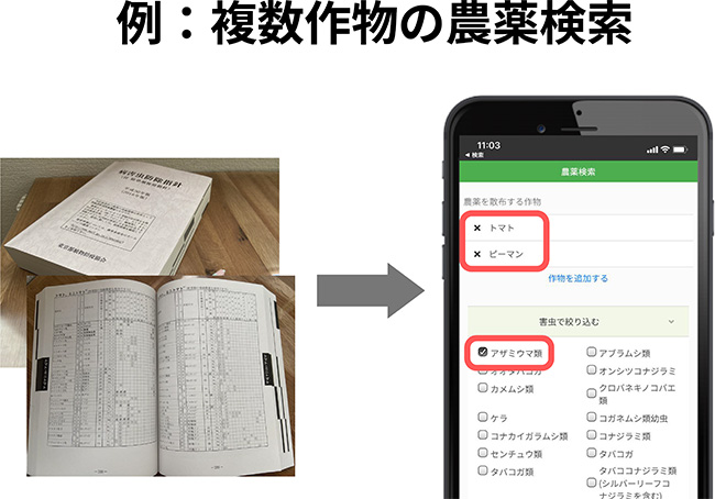 例：複数作物の農薬検索