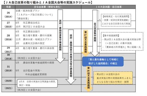 ＪＡ自己改革の取り組みとＪＡ全国大会等の実践スケジュール