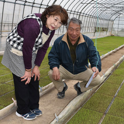 育苗ハウスで高橋さん夫妻