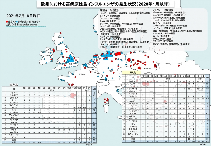 欧州における高病原性鳥インフルエンザの発生状況（ 2020 年 1 月以降）