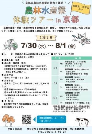 京都の農林水産業を体験「農林水産業インターンシップ」開催　京都府