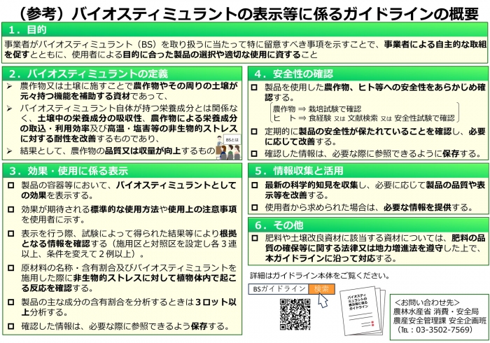 農水省「バイオスティミュラントの表示等に係るガイドラインの概要」
