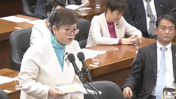 輸入米と輸入じゃがいもの残留農薬問題を追及する本村伸子衆議院議員＝共産党（12月5日、衆議院消費者問題特別委員会）