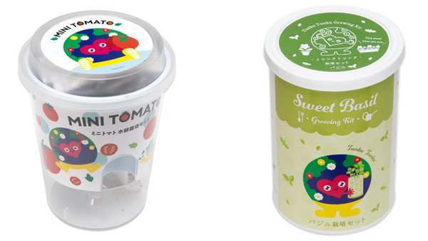 「トゥンクトゥンク 栽培キット」(左がミニトマト、右がバジル)