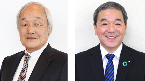 元山口県農業協同組合中央会代表理事会長の金子光夫（左）、現唐津農業協同組合代表理事組合長堤武彦氏