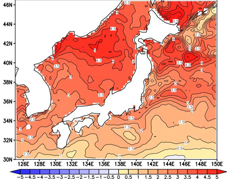 【図】2025年7月の1カ月平均水温の平年差
