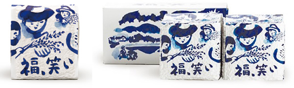 【当選者用】300gキューブ米1個（左）と【贈答用】300gキューブ米×2個※化粧箱入り/メッセージカード付