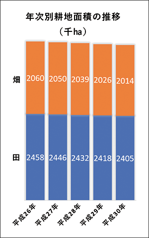 年次別耕地面積の推移