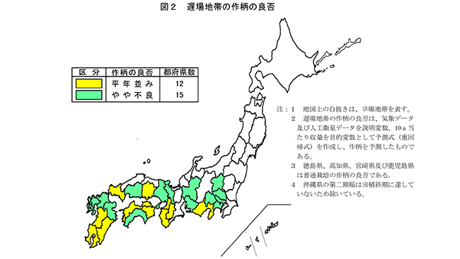 遅場地帯の作柄の良否