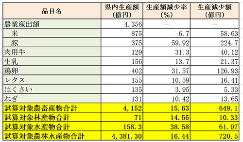 影響額試算の主な結果