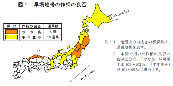 早場地帯の作柄の良否