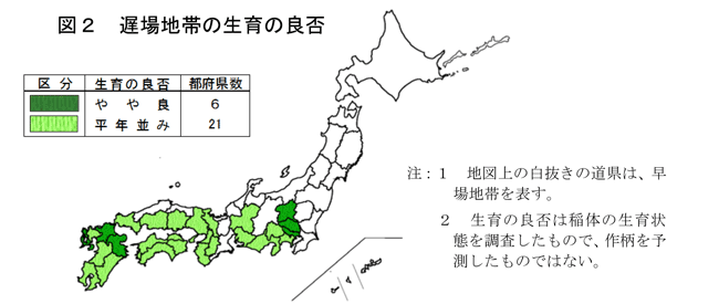 図２　遅場地帯の生育の良否