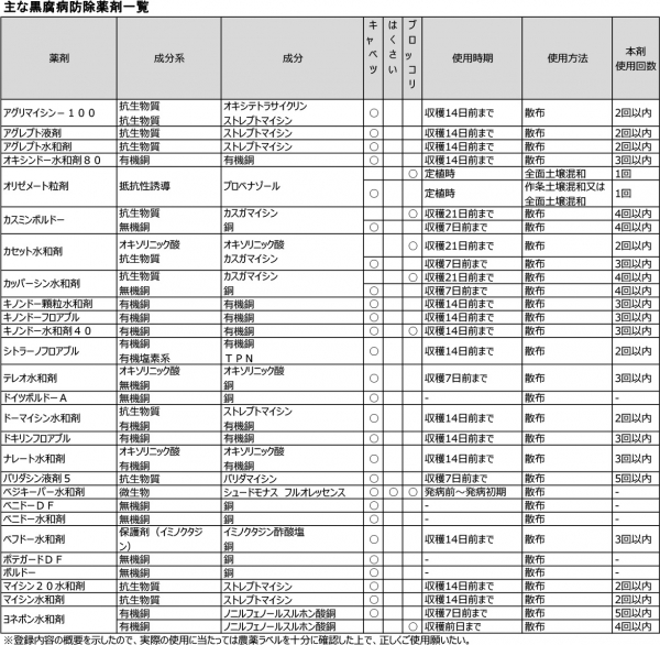 主な黒腐病防除薬剤一覧