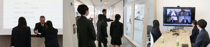 表彰式と研究所の見学会などに参加する高校生