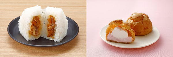 「近江牛　牛ごぼうおにぎり」（税込268円）と「ツインシュー（いちごクリーム＆ホイップ）滋賀県産苺「みおしずく」」（税込192円）