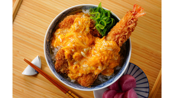 「スノーマン 丼用たまご（だし風味）」を使った「エビフライ＆ひれかつ丼」