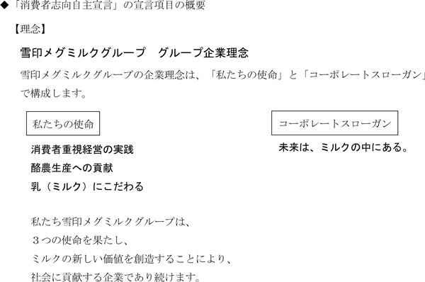 「消費者志向自主宣言」策定　雪印メグミルク