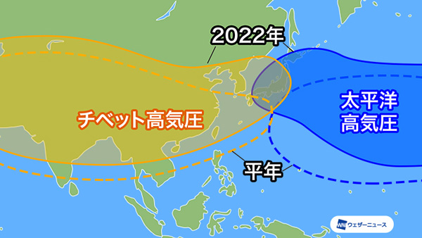 今年の猛暑ピーク時の天気図イメージ