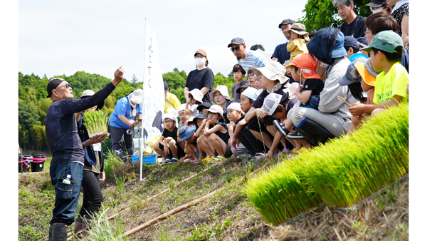産者のレクチャーを受け田植えに挑戦