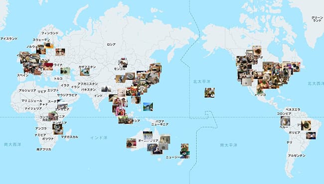2019年世界中からの投稿があった様子を示したおにぎりアクショングローバルマップ