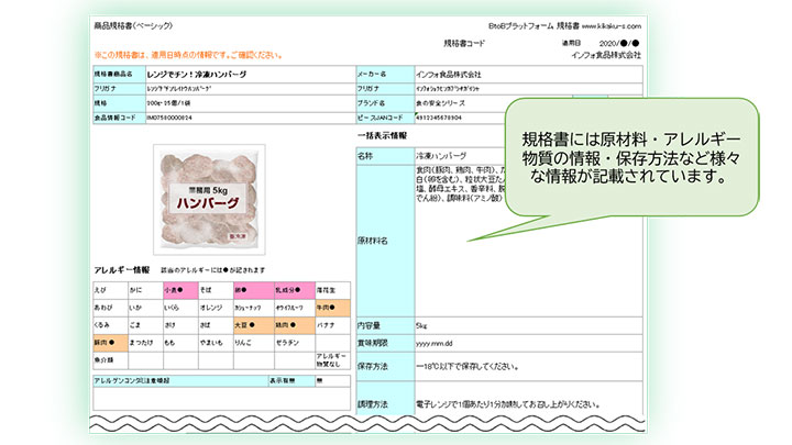 商品規格書の例