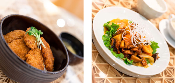 メニュー化された優勝レシピ「NEXTタレカツ丼」（左）と準優勝の「野菜いっぱいNEXT中華」