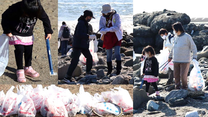 茨城県の会瀬海岸で開かれたごみ拾いのイベント