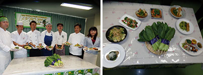 小松菜を使った料理をアピール（20日、船橋市西部公民館で）2