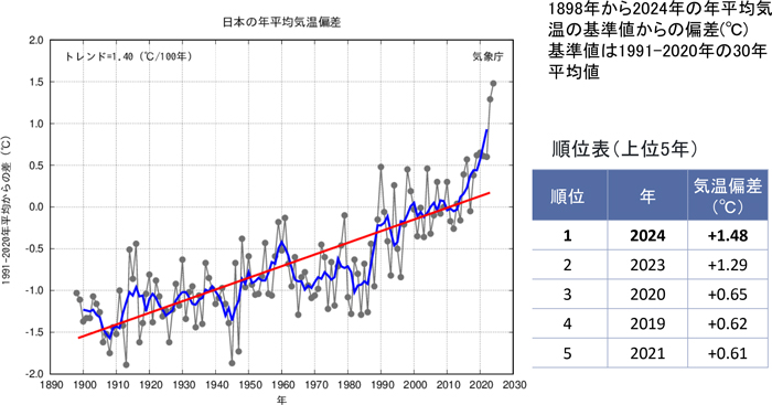 日本の年平均気温の長期トレンド
