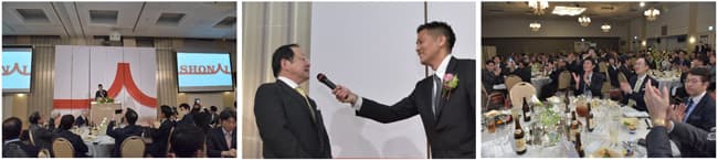 YAMAGATA DESIGNの各種受賞を祝う会で。コメントする発起人の酒井氏（写真中央の左）
