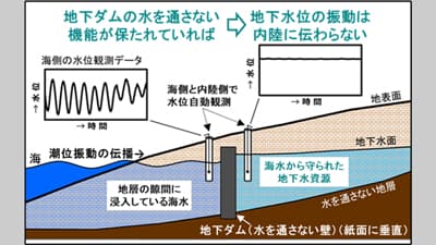 潮の満ち引きを利用した地下ダム機能監視手法を開発　農研機構