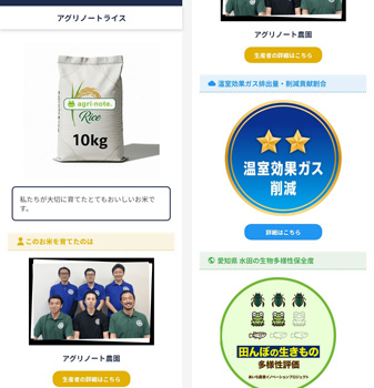 アグリノート環境負荷低減の見える化アプリで作成・公開できるwebページのイメージ