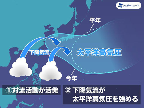 （図1）フィリピン近海の対流活動と太平洋高気圧の関係（8月）