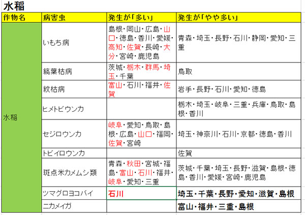 曇雨天つづく地域 イネいもち病に注意 水稲の病害虫予報