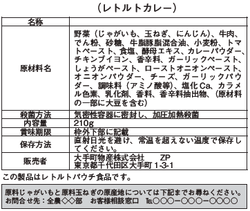 加工食品の原料原産地表示　レトルトカレーの例