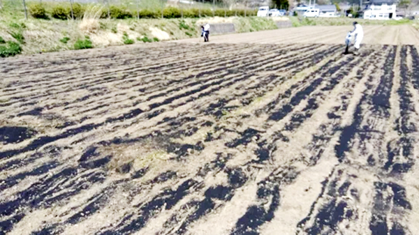 住田町での宙炭の散布の様子