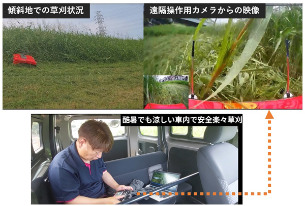 涼しい車内での遠隔草刈操作