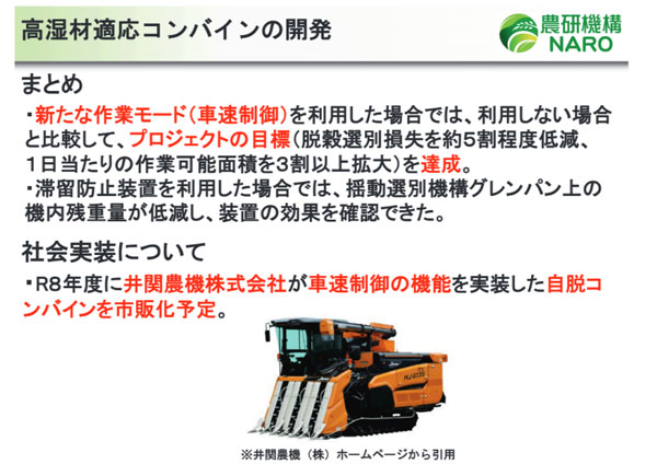 高湿材適応コンバイン