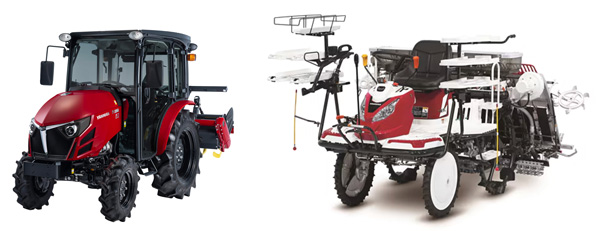 左から、リミテッド仕様のトラクター「YT225A,L」、乗用田植機「YR5C」