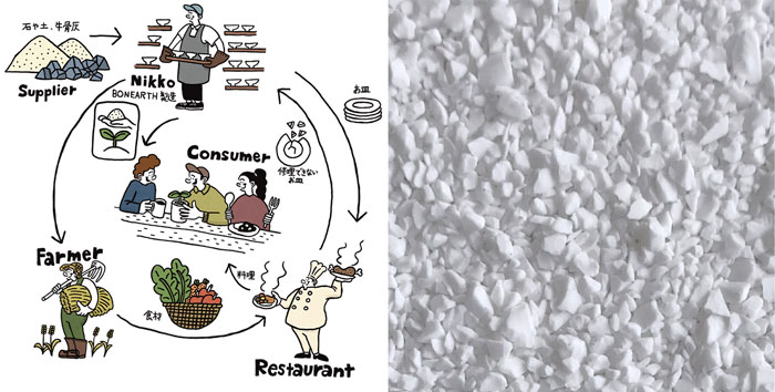 NIKKOの目指す陶磁器の循環社会・ボーンチャイナそのままに白く美しい肥料「BONEARTH」