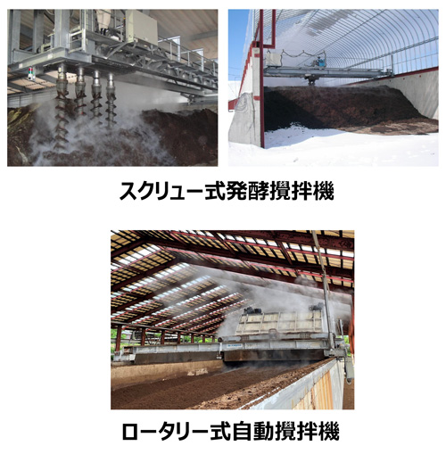 スクリュー式発酵攪拌機とロータリー式自動攪拌機