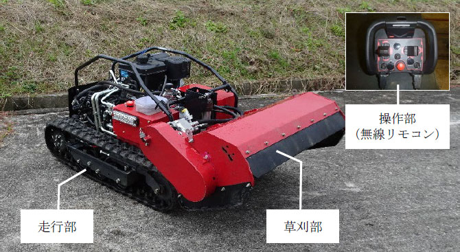 リモコン式小型ハンマーナイフ草刈機の外観