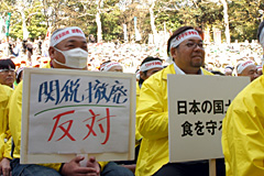 （関税撤廃反対を訴えるＪＡグループ職員ら＝3月12日・日比谷公園での緊急集会より）