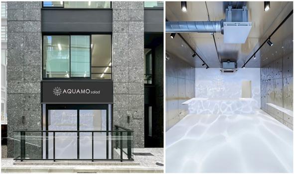 白で統一したミニマルな空間に、水面のゆらぎを光で表現した店内