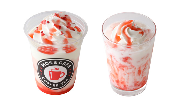 デザートシェイク いちご ～とちあいかソース使用～（左）と、練乳いちごみるく ～ とちあいか ～（右）