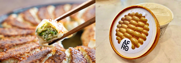 アフロきゃべつ餃子とアフロコーンジェラート