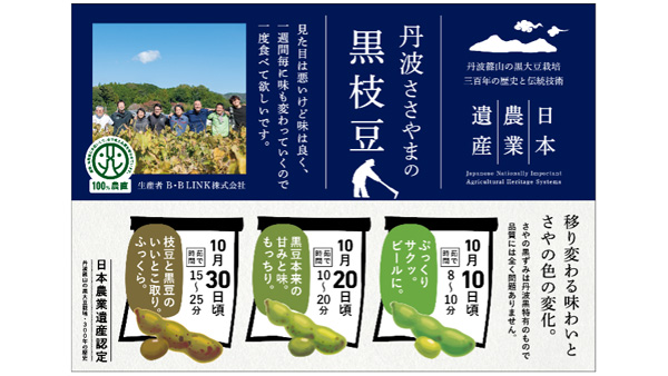 「日本農業遺産シリーズ」第一弾「丹波ささやまの黒枝豆」発売　農業総合研究所